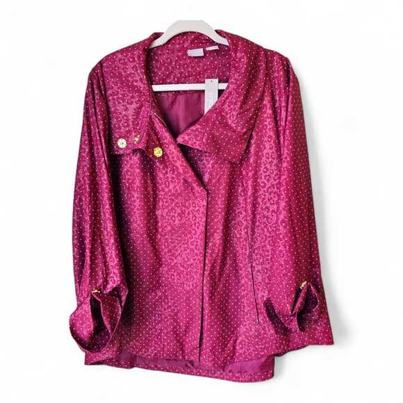 NWT Chico's Zenergy Cherry Red Jacket Size 4 20 22 Polka Dot Animal Print Anarok - Picture 2 of 12